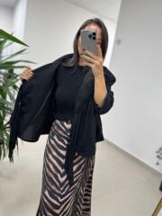 Ms 218 Püskül Detaylı Siyah Kaşe Ceket