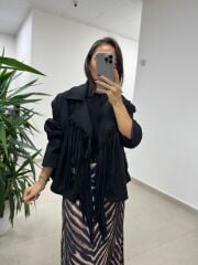 Ms 218 Püskül Detaylı Siyah Kaşe Ceket