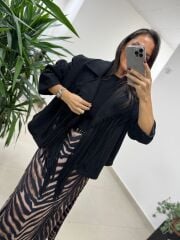 Ms 218 Püskül Detaylı Siyah Kaşe Ceket