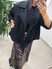 Ms 218 Püskül Detaylı Siyah Kaşe Ceket