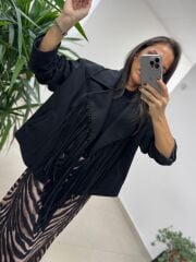 Ms 218 Püskül Detaylı Siyah Kaşe Ceket