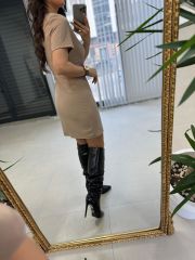 My 3364 Crep Dikişli Taş Kalem Elbise