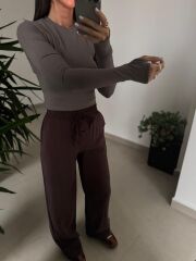 İb 4454 Kahve Uzun Tensel Pantolon