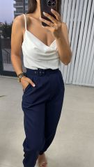 Degaje Askılı Crep Saten Beyaz Bluz
