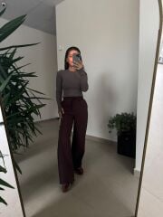 İb 4454 Kahve Uzun Tensel Pantolon