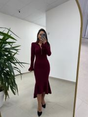 Np 51623 Mürdüm Eteği Volanlı Selanik Elbise