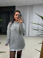 Ms Kuş Gözü Angora Gri Kazak