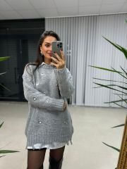 Ms Kuş Gözü Angora Gri Kazak