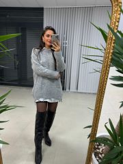 Ms Kuş Gözü Angora Gri Kazak