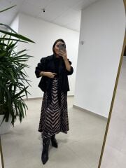 Bb 30469 Kahve Zebra Detaylı Saten Etek