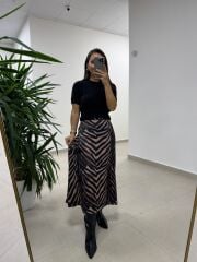 Bb 30469 Kahve Zebra Detaylı Saten Etek