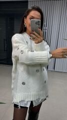 Ms Kuş Gözü Angora Krem Kazak