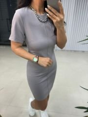 My 3364 Crep Dikişli Gri Kalem Elbise