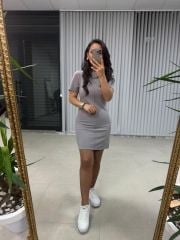 My 3364 Crep Dikişli Gri Kalem Elbise