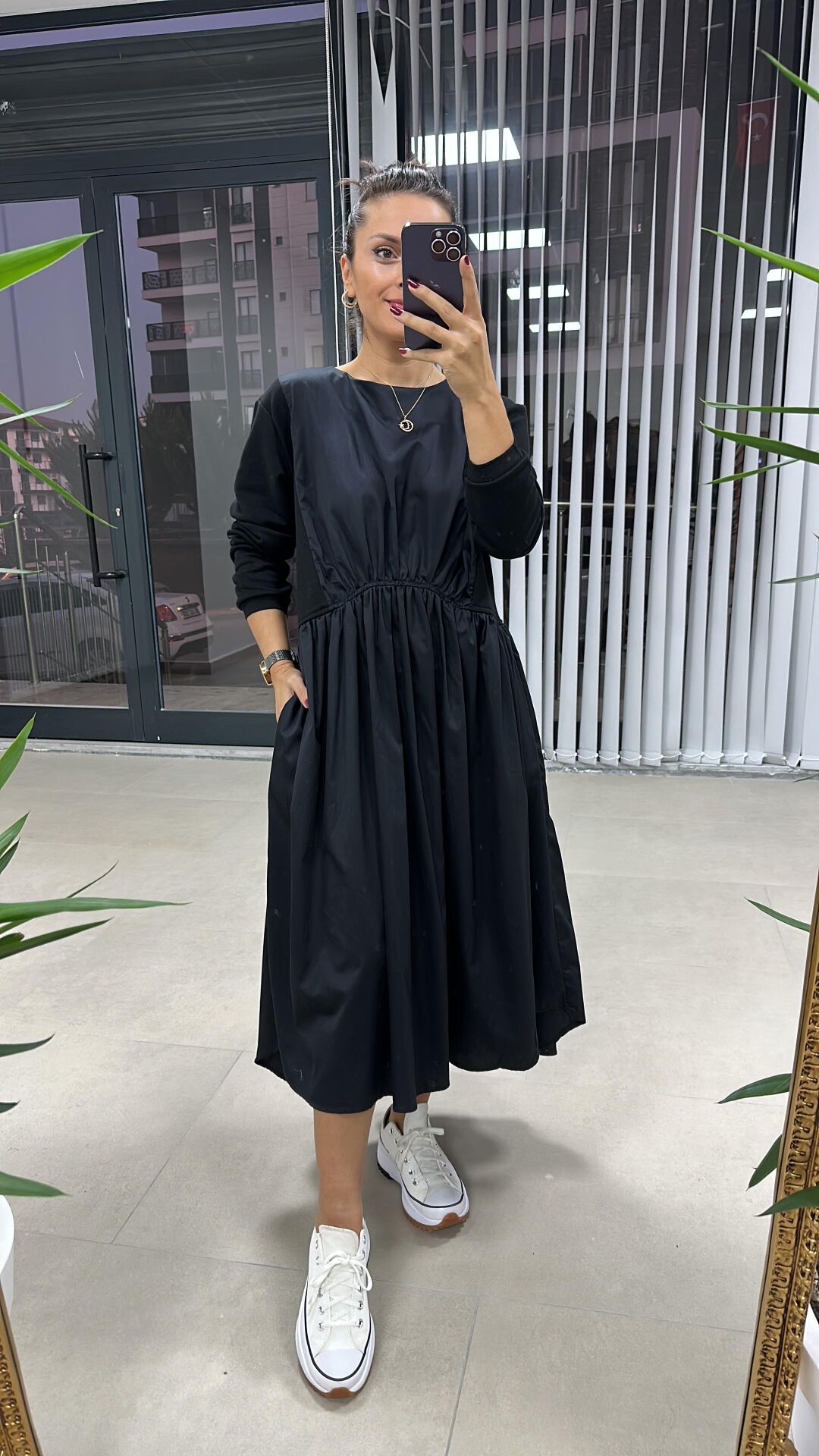 Dr Siyah Poplinli Sweat Elbise