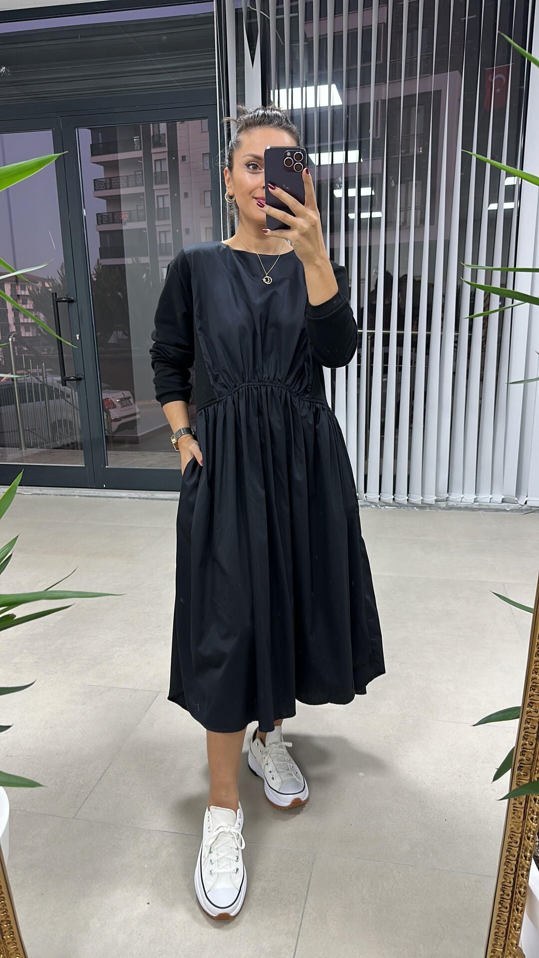 Dr Siyah Poplinli Sweat Elbise