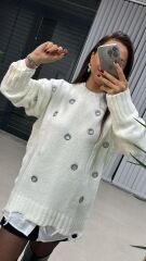 Ms Kuş Gözü Angora Krem Kazak