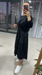 Dr Siyah Poplinli Sweat Elbise