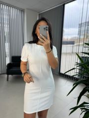 My 3364 Crep Dikişli Beyaz Kalem Elbise