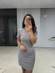 My 3364 Crep Dikişli Gri Kalem Elbise
