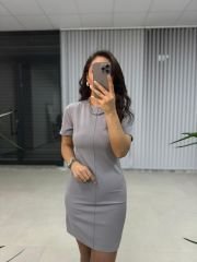 My 3364 Crep Dikişli Gri Kalem Elbise