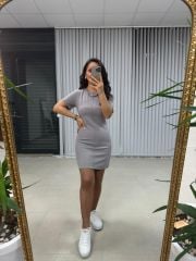 My 3364 Crep Dikişli Gri Kalem Elbise