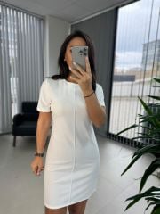 My 3364 Crepe Stitched White Pencil Dress