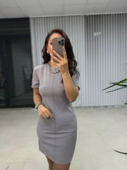 My 3364 Crep Dikişli Gri Kalem Elbise