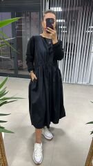 Dr Siyah Poplinli Sweat Elbise