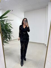 Ry 35541 Bel Tokalı Siyah Flok Elbise