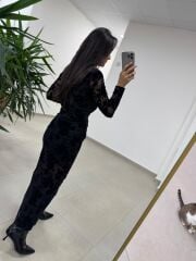 Ry 35541 Bel Tokalı Siyah Flok Elbise