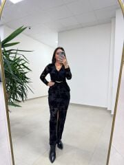 Ry 35541 Bel Tokalı Siyah Flok Elbise