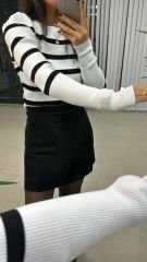 Orj.Marka Beyaz Siyah Çizgili Triko