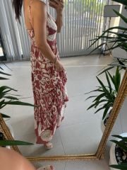 My 3518 Askılı Maksiboy Gül kurusu Viskon Elbise