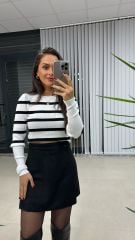 Orj.Marka Beyaz Siyah Çizgili Triko