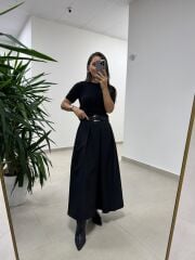 Ms Kendinden Kemerli Siyah Kloş Etek