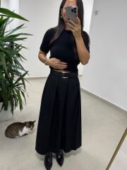 Ms Kendinden Kemerli Siyah Kloş Etek