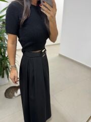 Ms Kendinden Kemerli Siyah Kloş Etek