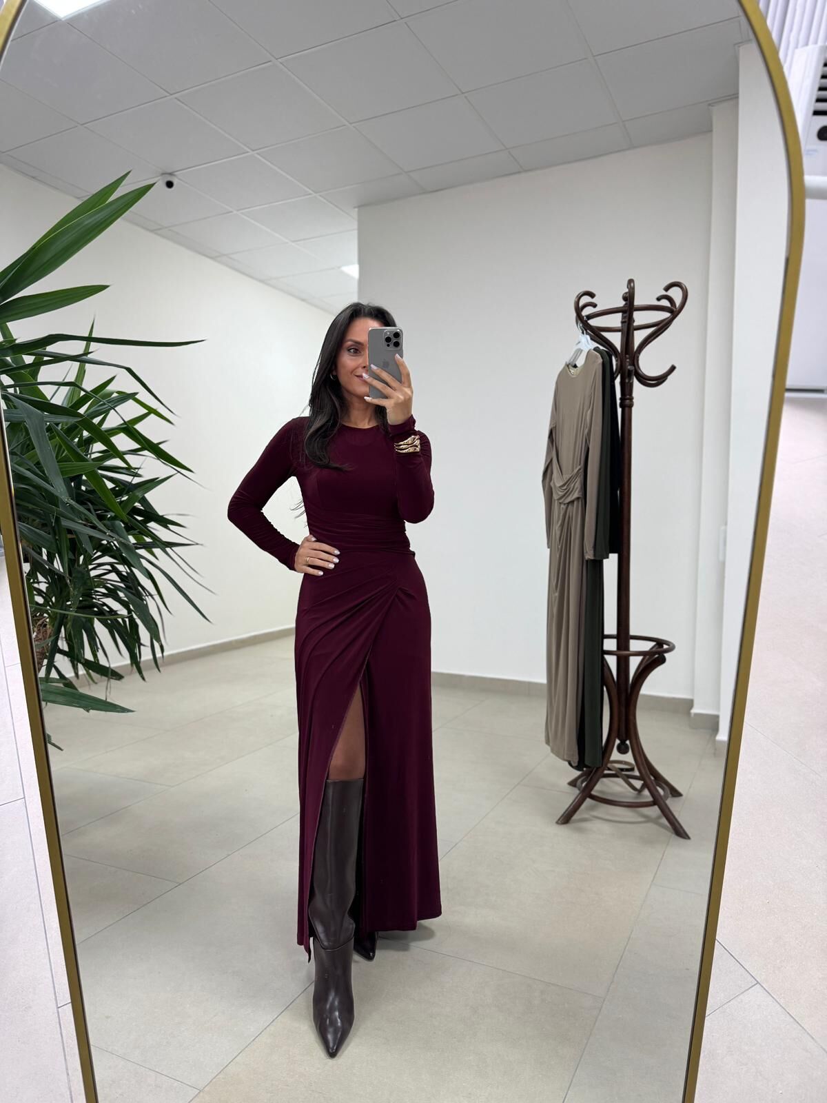 Bh 25616 Bel Drapeli Bordo Elbise