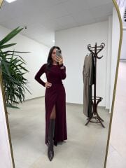 Bh 25616 Bel Drapeli Bordo Elbise