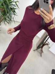 Bh 25616 Bel Drapeli Bordo Elbise