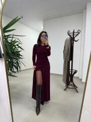 Bh 25616 Bel Drapeli Bordo Elbise