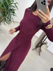 Bh 25616 Bel Drapeli Bordo Elbise