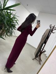 Bh 25616 Bel Drapeli Bordo Elbise