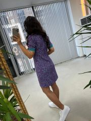 Sg Jacquard Polo Neck Purple Pencil Dress