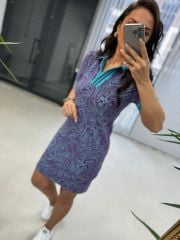 Sg Jacquard Polo Neck Purple Pencil Dress