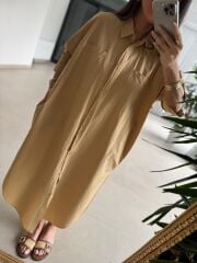 Cr 1362  Oversize Camel Gömlek Elbise