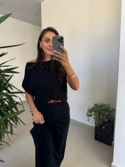 Dv 90256 Siyah Kemerli Triko Elbise