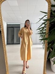 Cr 1362  Oversize Camel Gömlek Elbise