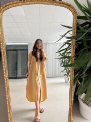 Cr 1362  Oversize Camel Gömlek Elbise